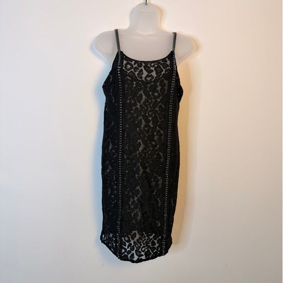 AllSaints Black Lace Chain Detail Cocktail Dress Size US 4 - Picture 2 of 9